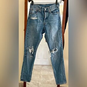 Levi's Women's Blue Distressed 501s Skinny Jeans